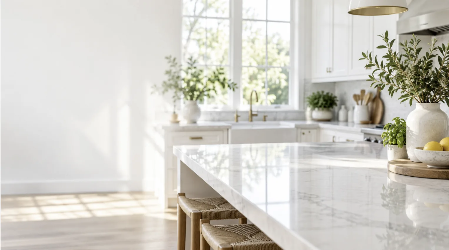 Clean white kitchen counter in a bright Virginia Beach home
